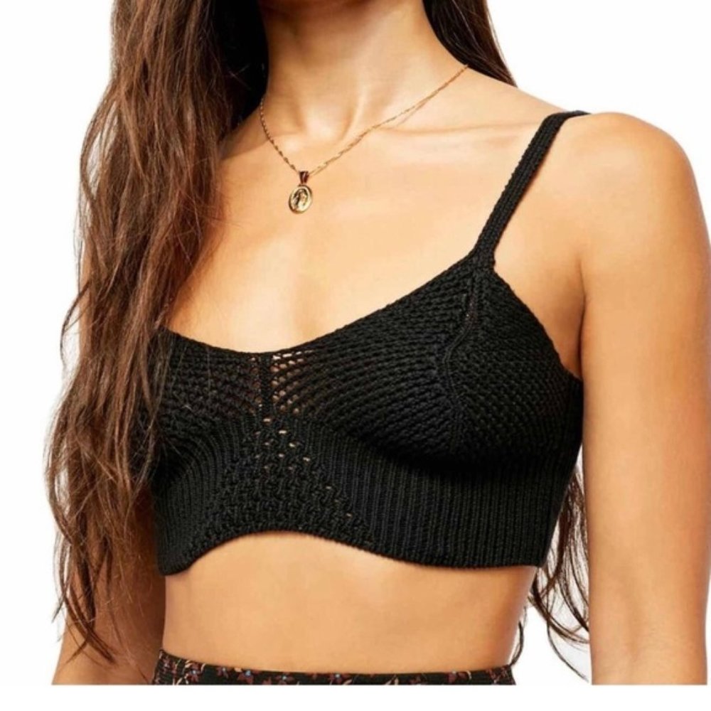 NWT Free People Black Crochet Brami Top